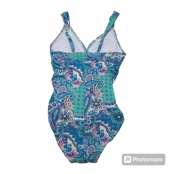 Love Your Assets Sara Blakely Paisley Spanx One Piece Swimsuit Blue Pnk Size S - Picture 2 of 7